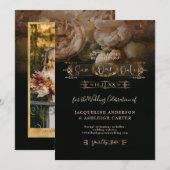 ムーディーフローラルエレガントヴィンテージゴールドダークウェディングセーブ セーブザデート (正面/裏面)