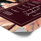 ムーディーフローラルバーガンディウェディングウェルカム ポスター (角)