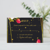 ムーディーフローラル ブラック&ゴールド 結婚式 RSVP 返信カード (スタンド正面)