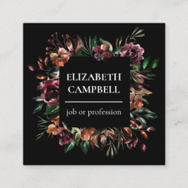 ムーディーフローラ水彩|黒 スクエア名刺