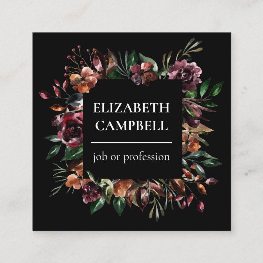 ムーディーフローラ水彩|黒 スクエア名刺 (正面)