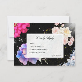ムーディーブラックフラワーの結婚式RSVPカード 出欠カード