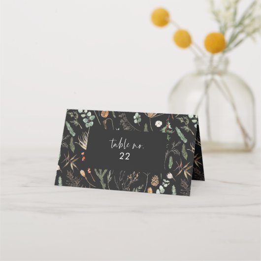 ムーディーブラック植物性フローラ エレガント プレイスカード (正面)