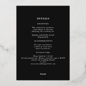 ムーディーブルーとブラックのエレガントなフラワーの結婚式 箔招待状 (裏面)