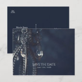 ムーディーブルー クリスタル エレガント ロマンティック セーブ・ザ・デート 案内ポストカード (正面/裏面)