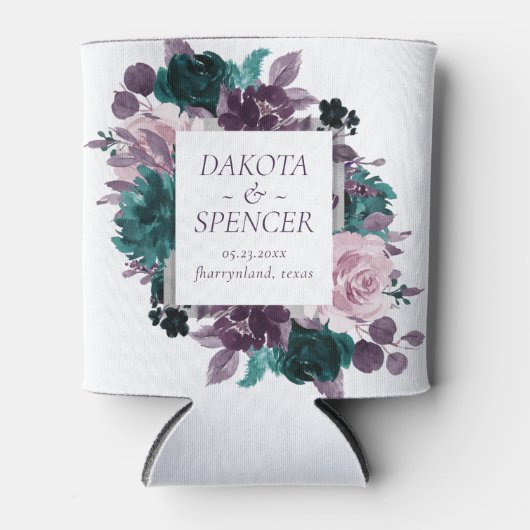 ムーディーボホ | エッグプラントパープルフラワー Save the Date 缶クーラー (正面)