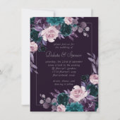 ムーディーボホ | ダークエッグプラントパープルとターコイズの花束 招待状 (正面)