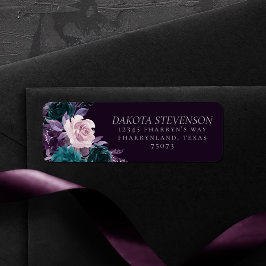 ムーディーボホ | ダークエッグプラントパープルとターコイズの花 ラベル