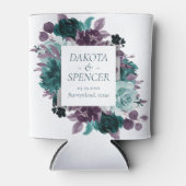 ムーディーボホ | ティールとパープルの花のSave the Date 缶クーラー (正面)