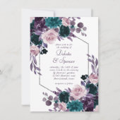 ムーディーボホ | ナス紫シルバーフレームブーケ 招待状 (正面)