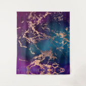 ムーディーラックス大理石 | ディープパープルとターコイズ ローズゴールド タペストリー (正面)