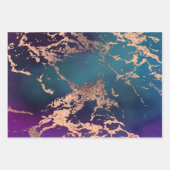 ムーディーラックス大理石 | ディープパープルとターコイズ ローズゴールド ラッピングペーパーシート (正面)