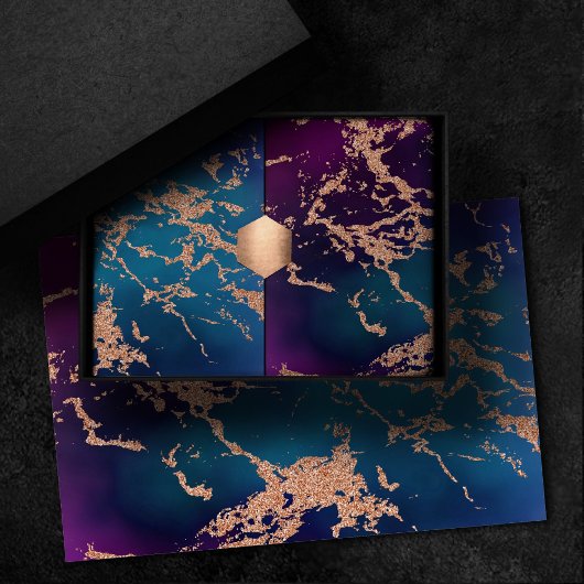 ムーディーラックス大理石 | ディープパープルとターコイズ ローズゴールド 薄葉紙