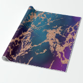 ムーディーラックス大理石 | 深い紫とターコイズのローズゴールド ラッピングペーパー (アンロールド)