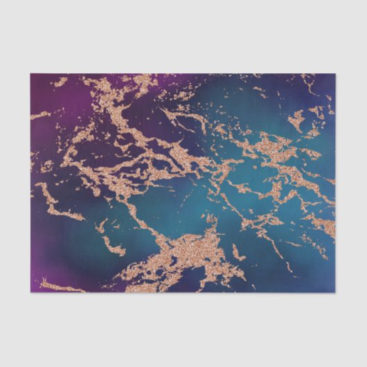 ムーディーラックス大理石 | 深い紫とターコイズのローズゴールド 薄葉紙 (正面)
