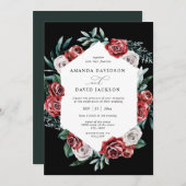 ムーディーレッドフローラグリーナリーエレガント結婚式 招待状 (正面/裏面)