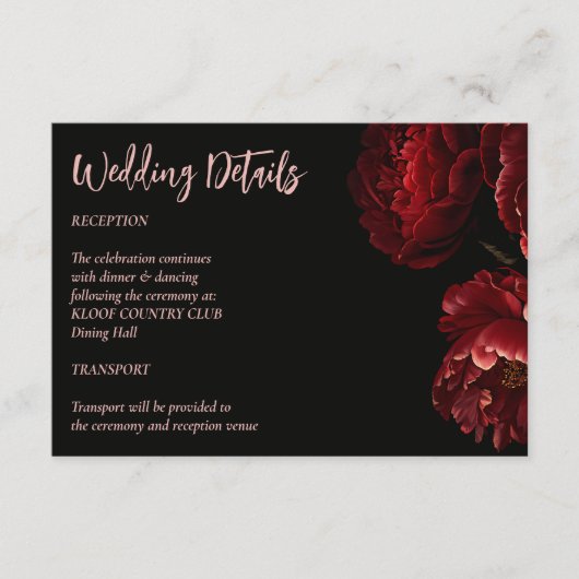 ムーディー暗いヴィンテージ結婚の花の詳細 エンクロージャーカード (正面)