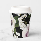 ムーディー アネモネ & パープル フローラル ブラック ブライダル シャワー 紙コップ (裏面)