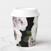 ムーディー アネモネ & パープル フローラル ブラック ブライダル シャワー 紙コップ (正面)