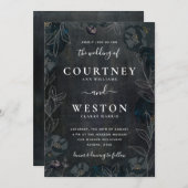 ムーディー ダーク フローラル ウェディング 招待状 (正面/裏面)
