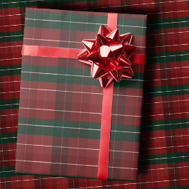 ムーディー・バーガンディとハンターグリーンのストライプタートンチェック クリスマス ラッピングペーパー