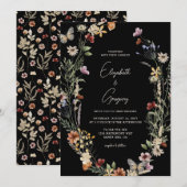 ムーディー ブラック ボヘミア ワイルドフラワー ウェディング インビテーション (正面/裏面)