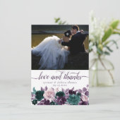 ムーディー ボーホ | エッグプラント パープル ティール フォト ラブ アンド サンキューカード (スタンド正面)