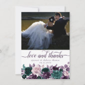 ムーディー ボーホ | エッグプラント パープル ティール フォト ラブ アンド サンキューカード (正面)