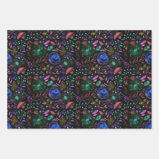 ムーディー・モダンウィンター・ボタニック・クリスマス・フローラ ラッピングペーパーシート (正面3)