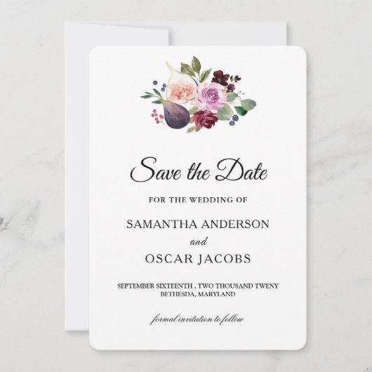 ムーディー&ラスティック バーガンディー 水彩花と実 セーブザデート (正面)