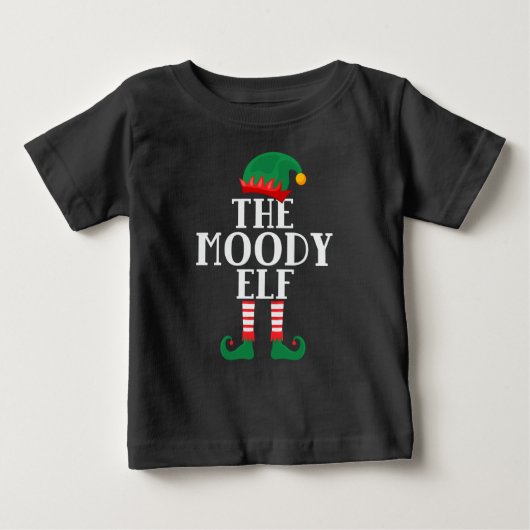 ムーディ小妖精や小人おもしろいクリスマスTシャツ ベビーTシャツ (正面)