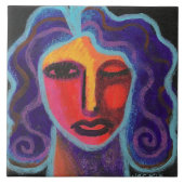 ムーディ抽象芸術ポートレートの女性 タイル (正面)