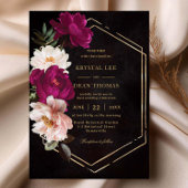 ムーディ明るい赤紫色ピンク赤面フローラ牡丹結婚ズ 招待状
