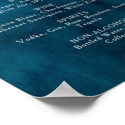 ムーディ海の結婚水彩のドリンクのメニュー記号 ポスター (角)