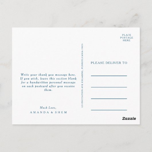 ムーディ海の結婚水彩色の感謝ポストカード ポストカード (裏面)