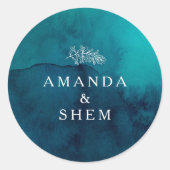 ムーディ海結婚水色の封筒用シール ラウンドシール (正面)
