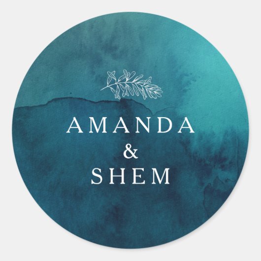 ムーディ海結婚水色の封筒用シール ラウンドシール (正面)