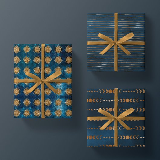 ムーディ海銀河系金属金ゴールド月相神秘的 ラッピングペーパーシート