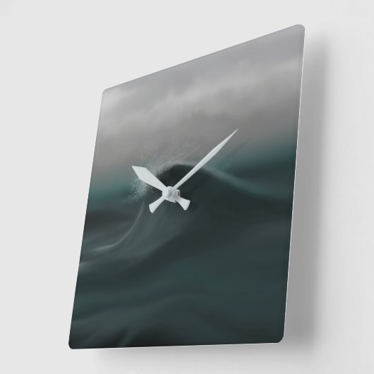 ムーディ深いの緑の波が嵐に巻き込まれる スクエア壁時計 (傾斜)