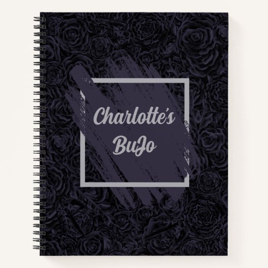 ムーディ深いネイビーブルーフローラルパターン ノートブック (正面)