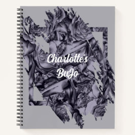 ムーディ深いネイビー青フローラの箇条書きジャーナルbujo ノートブック