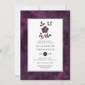 ムーディ深いプラムベルベットフローラブライダルシャワー 招待状 (正面)