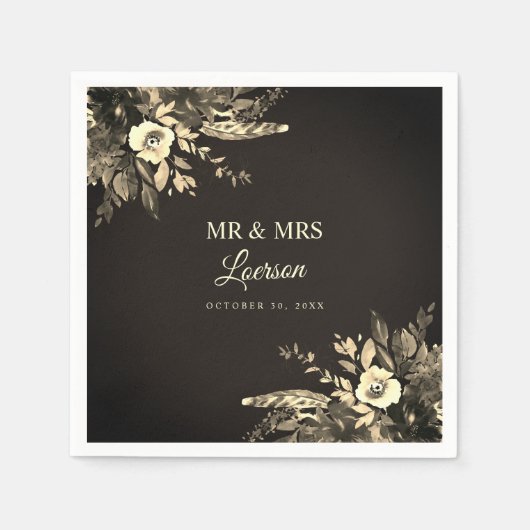 ムーディ秋の水色乾燥した花結婚の花 スタンダードカクテルナプキン (正面)