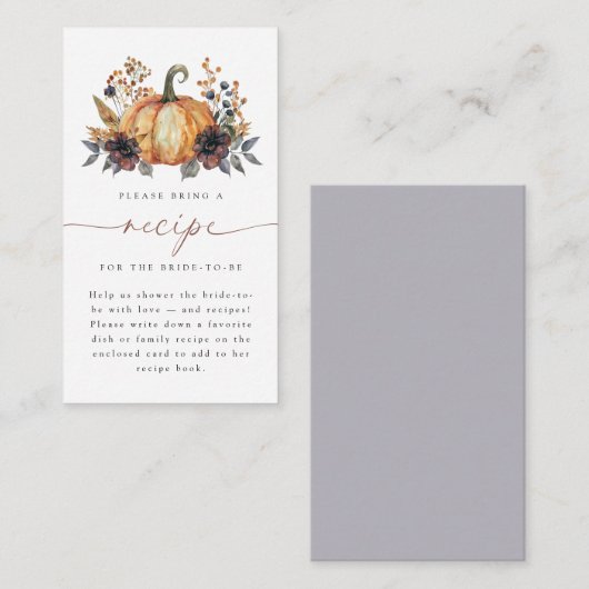 ムーディ秋フローラブライダルシャワーレシピ要求 エンクロージャーカード (正面/裏面)
