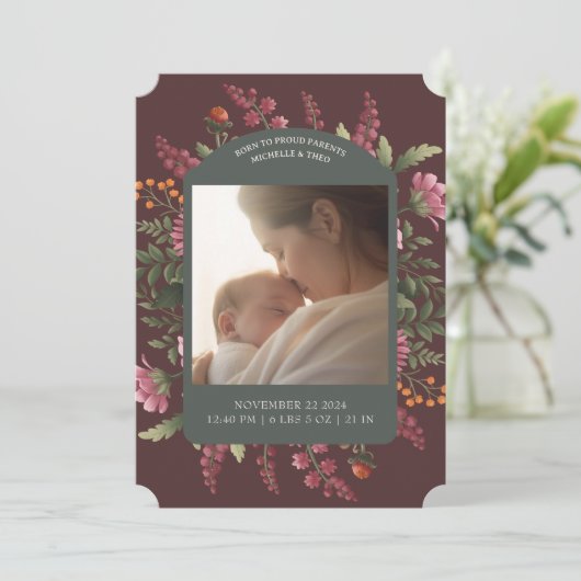 ムーディ秋フローラ2枚の写真誕生のお知らせ 招待状 (スタンド正面)