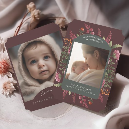 ムーディ秋フローラ2枚の写真誕生のお知らせ 招待状