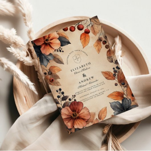 ムーディ秋結婚フローラのヴィンテージスタイル 招待状