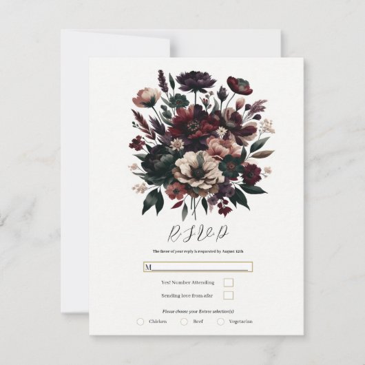 ムーディ素朴ガーデン花模様ボヘミアンウェディングRSVP 招待状 (正面)