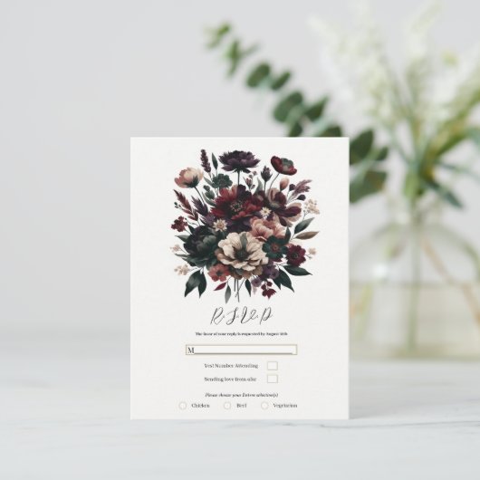 ムーディ素朴ガーデン花模様ボヘミアンウェディングRSVP 招待状 (スタンド正面)