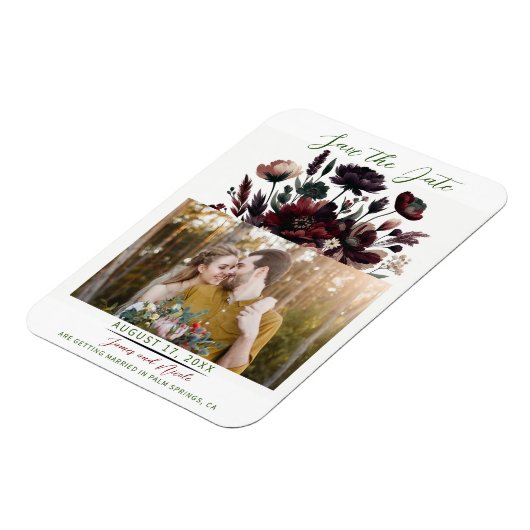 ムーディ素朴ガーデン花模様ボヘミアン日付を保存 マグネット (左側)